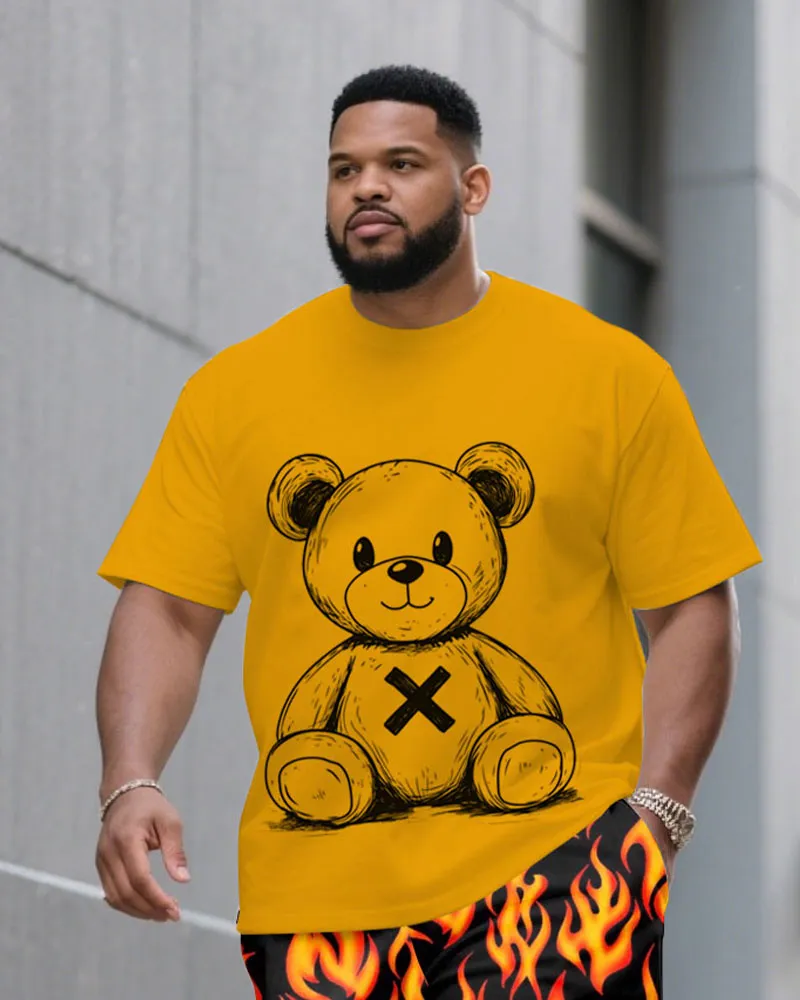 Men's Plus Size Yellow Flame & Bear Print Round Neck Short Sleeve T-Shirt Shorts Suit sold by Biggmans product image thumbnail 2