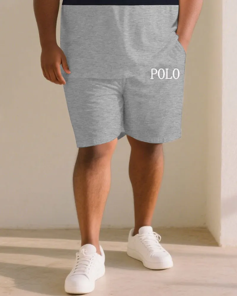 Big & Tall Men Red & White & Melange Gray Color-matching Chest Small Label Printed Crewneck Short Sleeve T-shirt Shorts Suit sold by Biggmans product image thumbnail 3