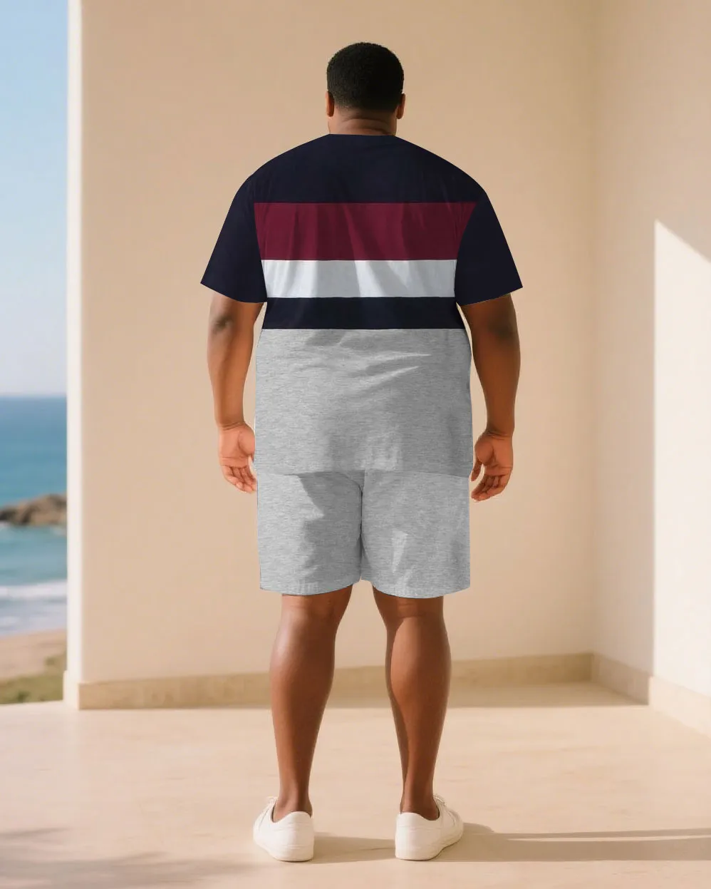 Big & Tall Men Red & White & Melange Gray Color-matching Chest Small Label Printed Crewneck Short Sleeve T-shirt Shorts Suit sold by Biggmans product image thumbnail 4