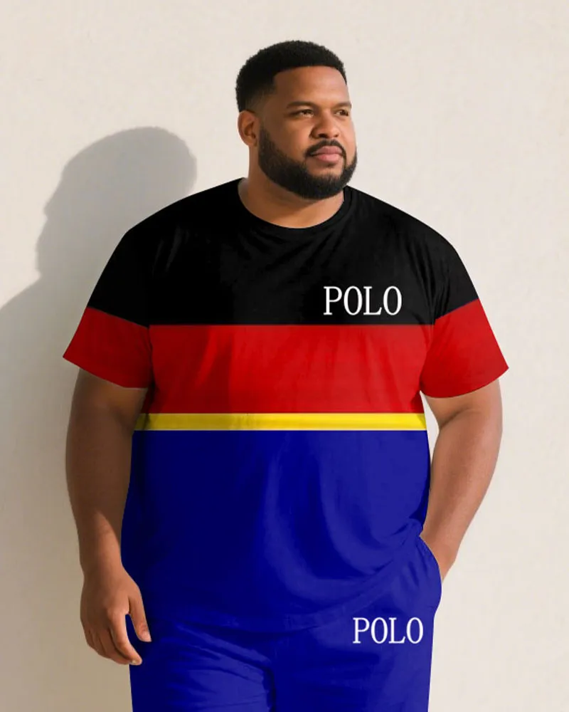 Big & Tall Men Black & Red & Blue Color Matching Chest Small Logo Printed Crew Neck Short Sleeve T-shirt Shorts Suit sold by Biggmans product image thumbnail 2
