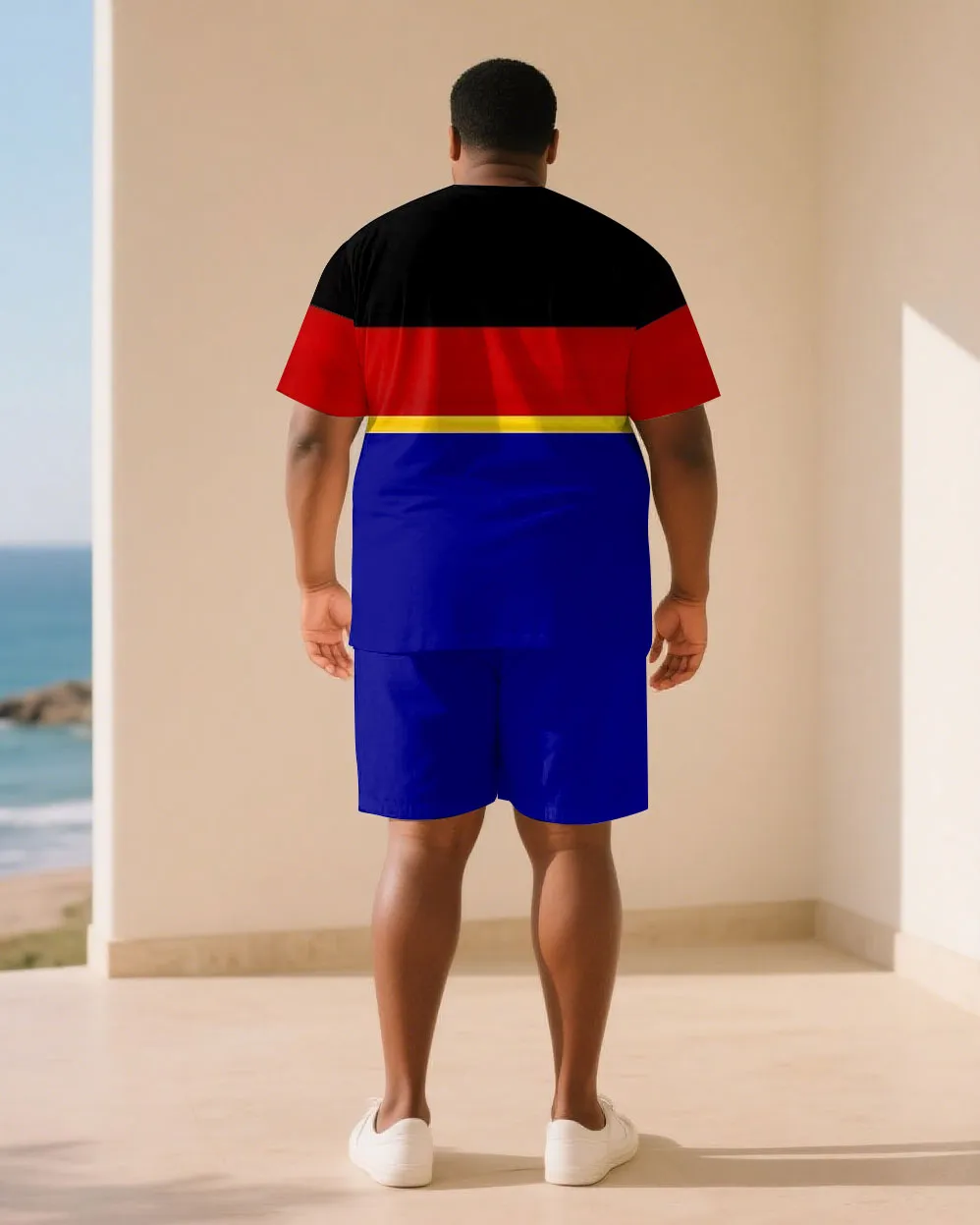 Big & Tall Men Black & Red & Blue Color Matching Chest Small Logo Printed Crew Neck Short Sleeve T-shirt Shorts Suit sold by Biggmans product image thumbnail 4