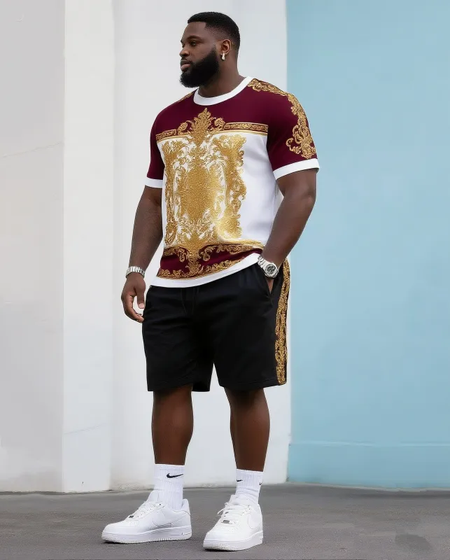 Big & Tall Men's Daily Casual Color Matching. Vintage Bronzing Printed Crewneck T-Shirt Shorts Suit sold by Biggmans