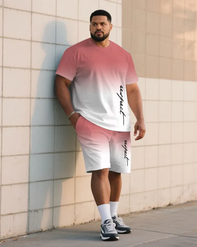 Big & Tall Men Pink & White Gradient Contrast Handwritten Respect Slogan Printed Crewneck Short Sleeve T-Shirt Shorts Suit sold by Biggmans
