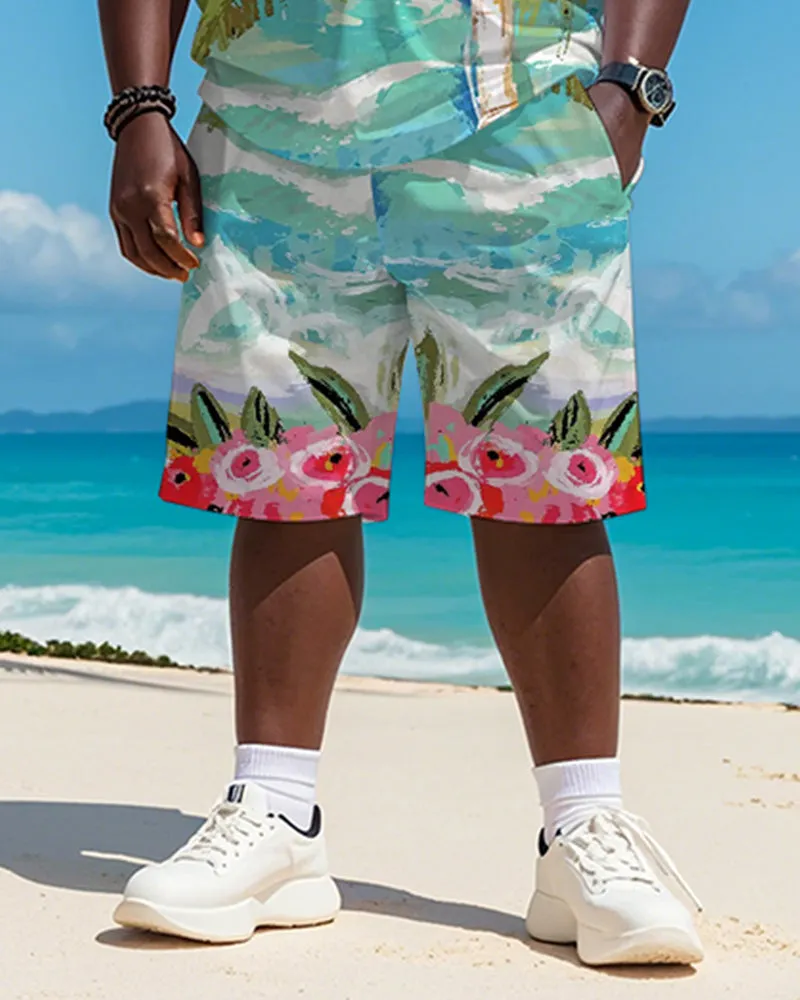 Big & Tall Men's Hawaiian Coconut Flower Graffiti Print Round Neck Short Sleeve T-Shirt Shorts Suit sold by Biggmans product image thumbnail 3