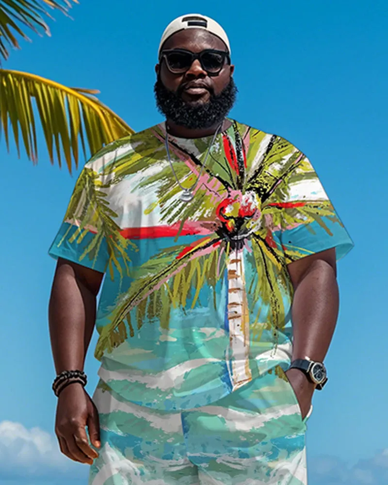 Big & Tall Men's Hawaiian Coconut Flower Graffiti Print Round Neck Short Sleeve T-Shirt Shorts Suit sold by Biggmans product image thumbnail 2