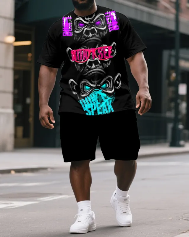 Men's Big & Tall Splicing Gorillas Tech Theme Print Casual Short-Sleeved T-shirt & Short Set sold by Biggmans