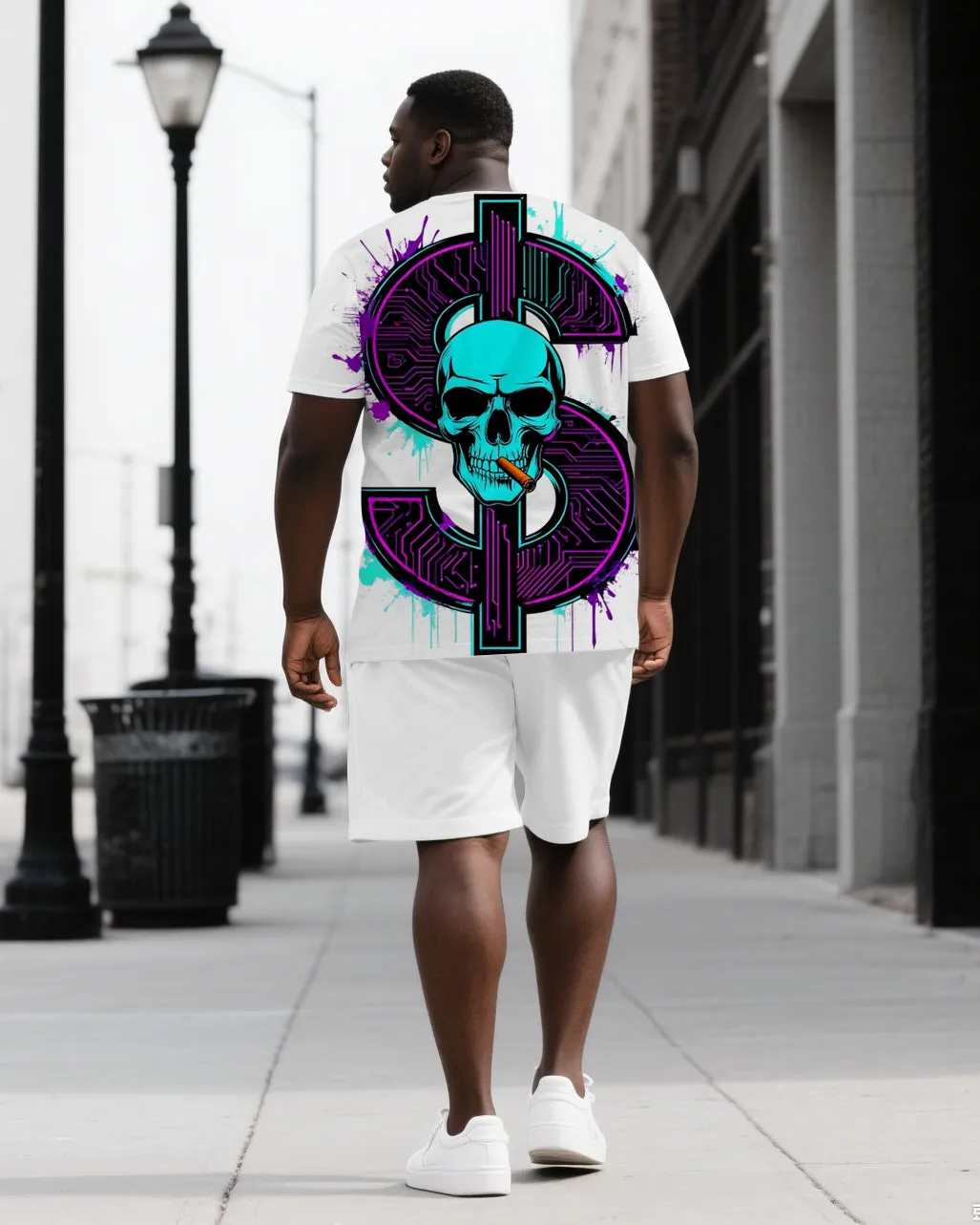 Stay Thriving in Wealth Men's Big & Tall Skull Back Print Casual Short Sleeve T-shirt 2-Piece Set sold by Biggmans