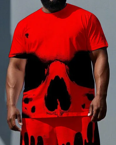 Power Never Melt Big & Tall Men's Big Skull Print Laid Back Short Sleeve T-shirt 2-Piece and Shorts Set sold by Biggmans product image thumbnail 2