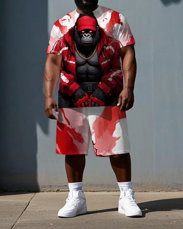 Big & Tall Men's Tie Dye Gorillas Street Fashion Short Sleeve T-shirt and Short Set sold by Biggmans