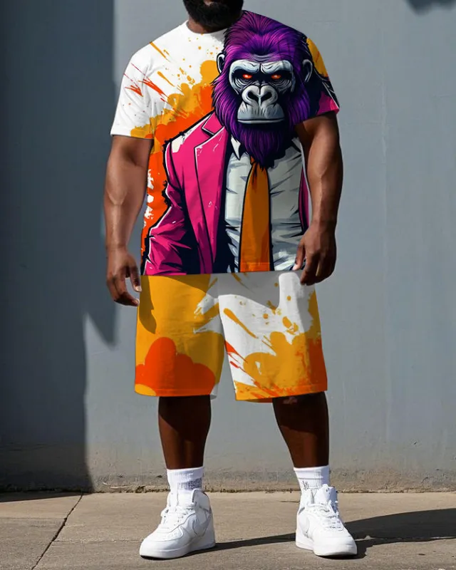 Big & Tall Men's Tie Dye Gorillas with Suit Printed Short Sleeve T-shirt and Short Set sold by Biggmans