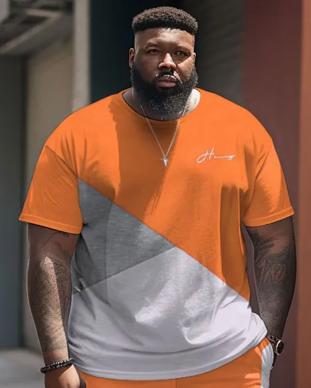 Men's Large Size Color-blocked Patchwork T-shirt & Shorts Two-piece Set sold by Biggmans product image thumbnail 2