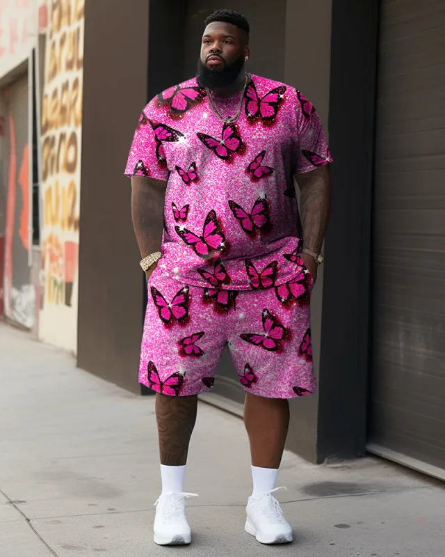 Men's Plus Size Casual Pink Artistic Butterfly Two-Piece Set sold by Biggmans