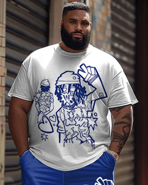 Men's Plus Size Street Casual Funny Bier Graffiti Print T-Shirt Shorts Suit sold by Biggmans product image thumbnail 2