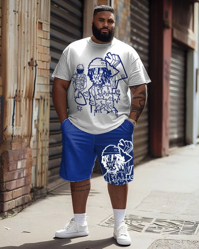 Men's Plus Size Street Casual Funny Bier Graffiti Print T-Shirt Shorts Suit sold by Biggmans