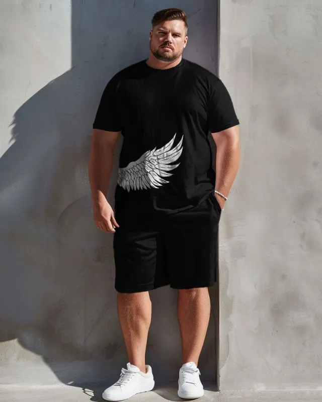 Men's Plus Size Casual Simple Feather Print T-Shirt Shorts Suit sold by Biggmans