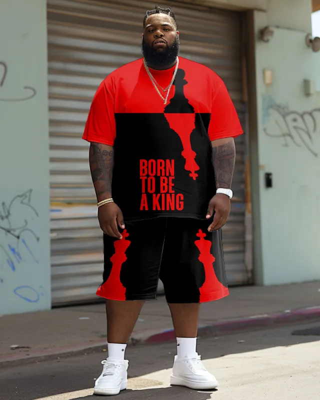 Men's Plus Size Street Fashion Colorblock King Alphabet Print T-Shirt Shorts Suit sold by Biggmans