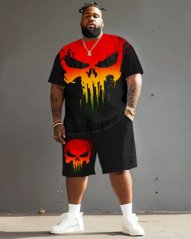 Men's Plus Size Reggae Skull Print T-Shirt Shorts Suit sold by Biggmans