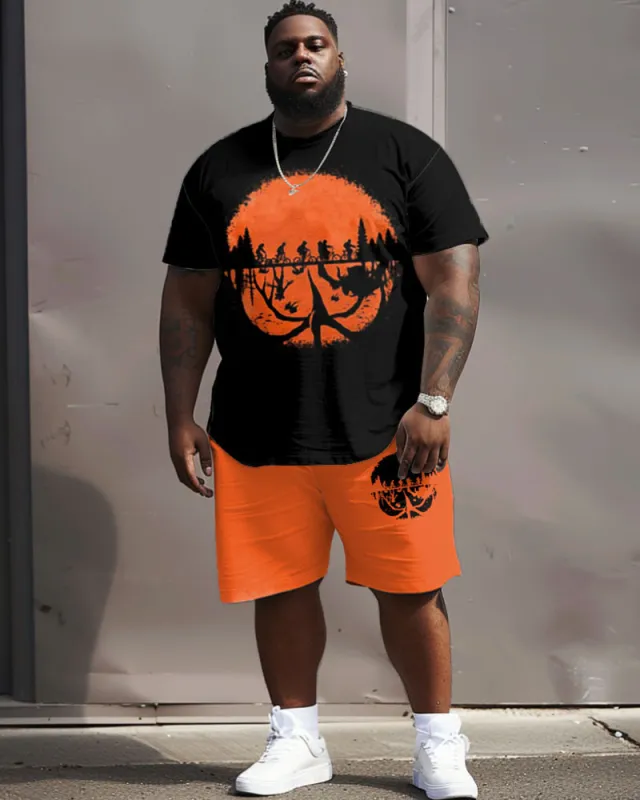 Men's Plus Size Street Fashion Abstract Sunset Print T-Shirt Shorts Suit sold by Biggmans