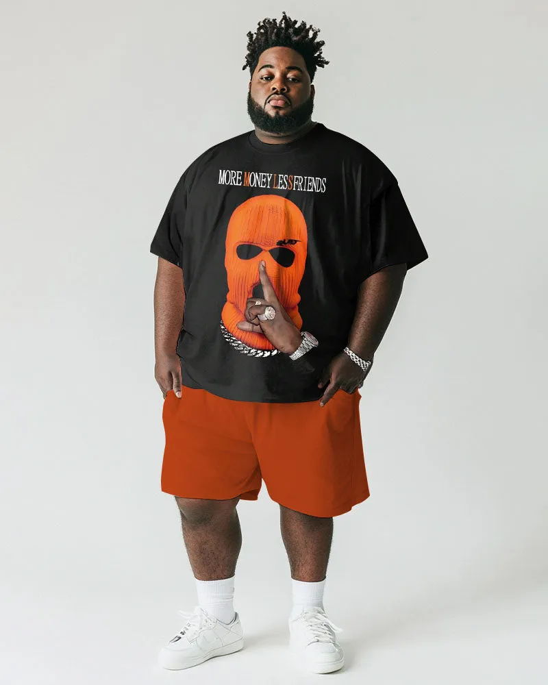 Men's Plus Size Street Hip Hop Orange Headgear Alphabet Print Short Sleeve T-Shirt Shorts Suit sold by Biggmans