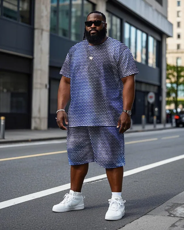 Men's Simple Triangle All Over Printed Big Size Short Sleeve T-Shirt and Shorts Set sold by Biggmans