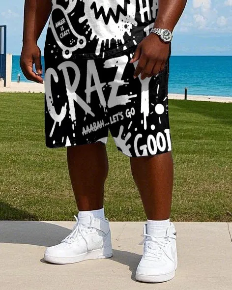 Big Men's Hip Hop Graffiti Letter Humor Face Printed Street Fashion Short Sleeve T-Shirt Shorts Set sold by Biggmans product image thumbnail 3