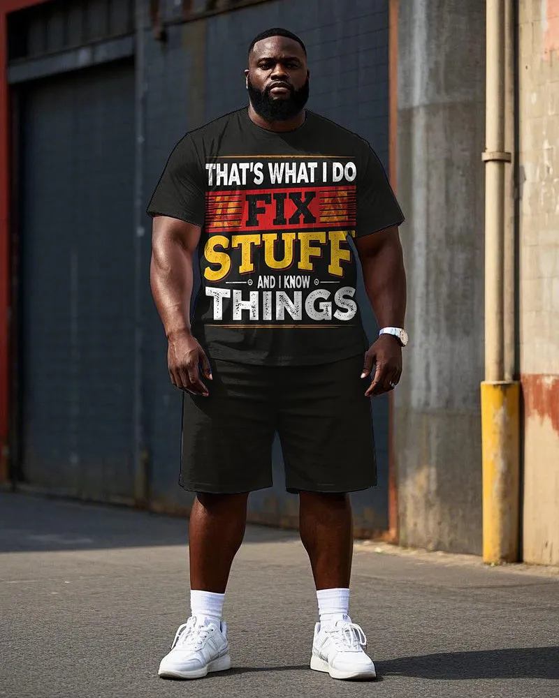 Big Men's Simple Letter Style FIX STUFF Street Fashion Short Sleeve T-Shirt Shorts Set sold by Biggmans