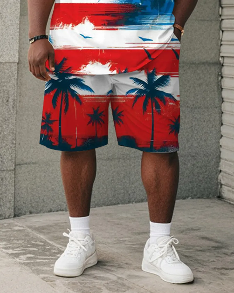 Men's Plus Size Independence Day Flag Coconut Tree Print Round Neck Short Sleeve T-Shirt Shorts Suit sold by Biggmans product image thumbnail 3