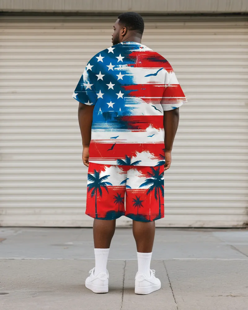 Men's Plus Size Independence Day Flag Coconut Tree Print Round Neck Short Sleeve T-Shirt Shorts Suit sold by Biggmans product image thumbnail 4