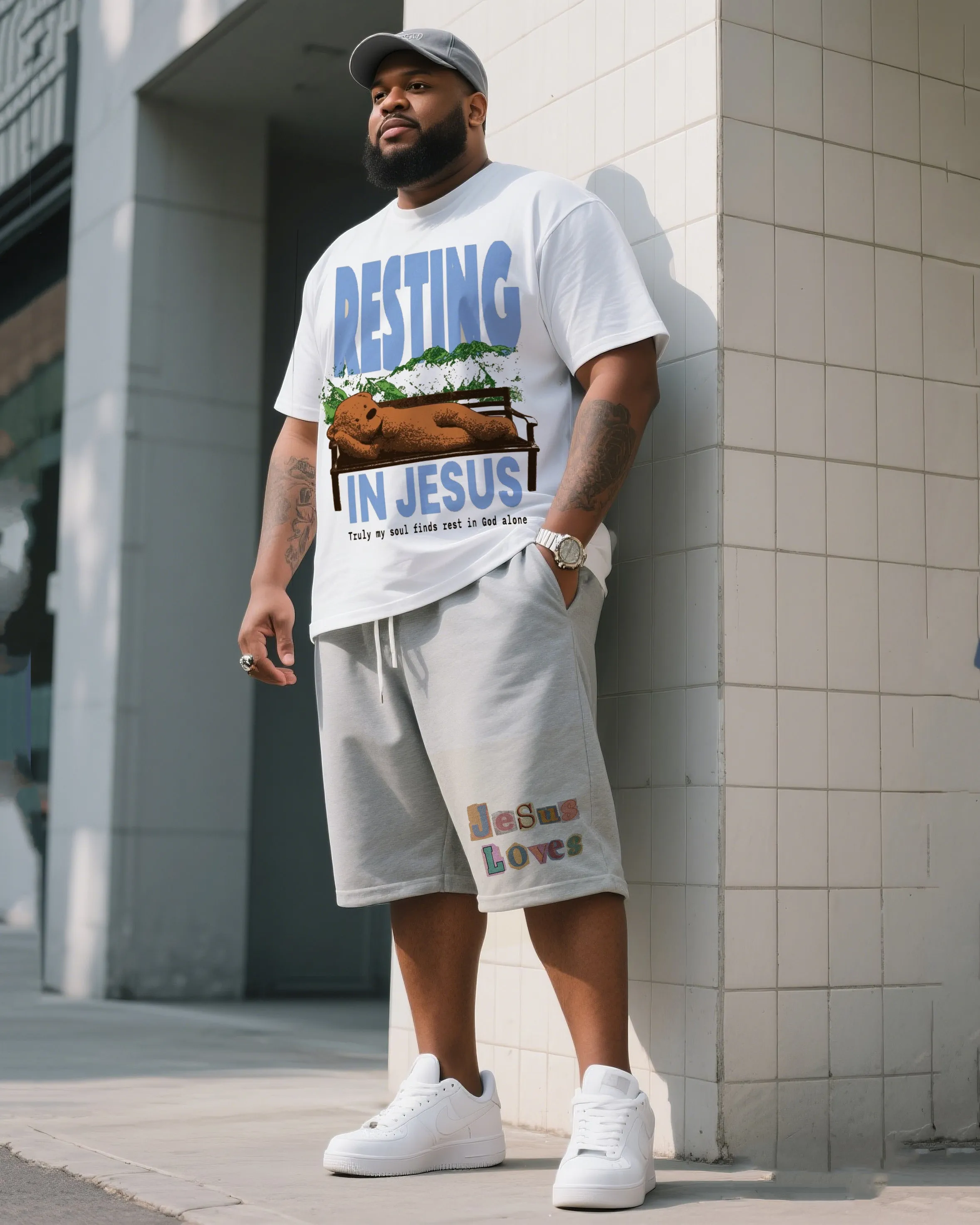 Big Man's Daily Leisure Belief Series Design Short Sleeve T-Shirt Shorts Suit sold by Biggmans