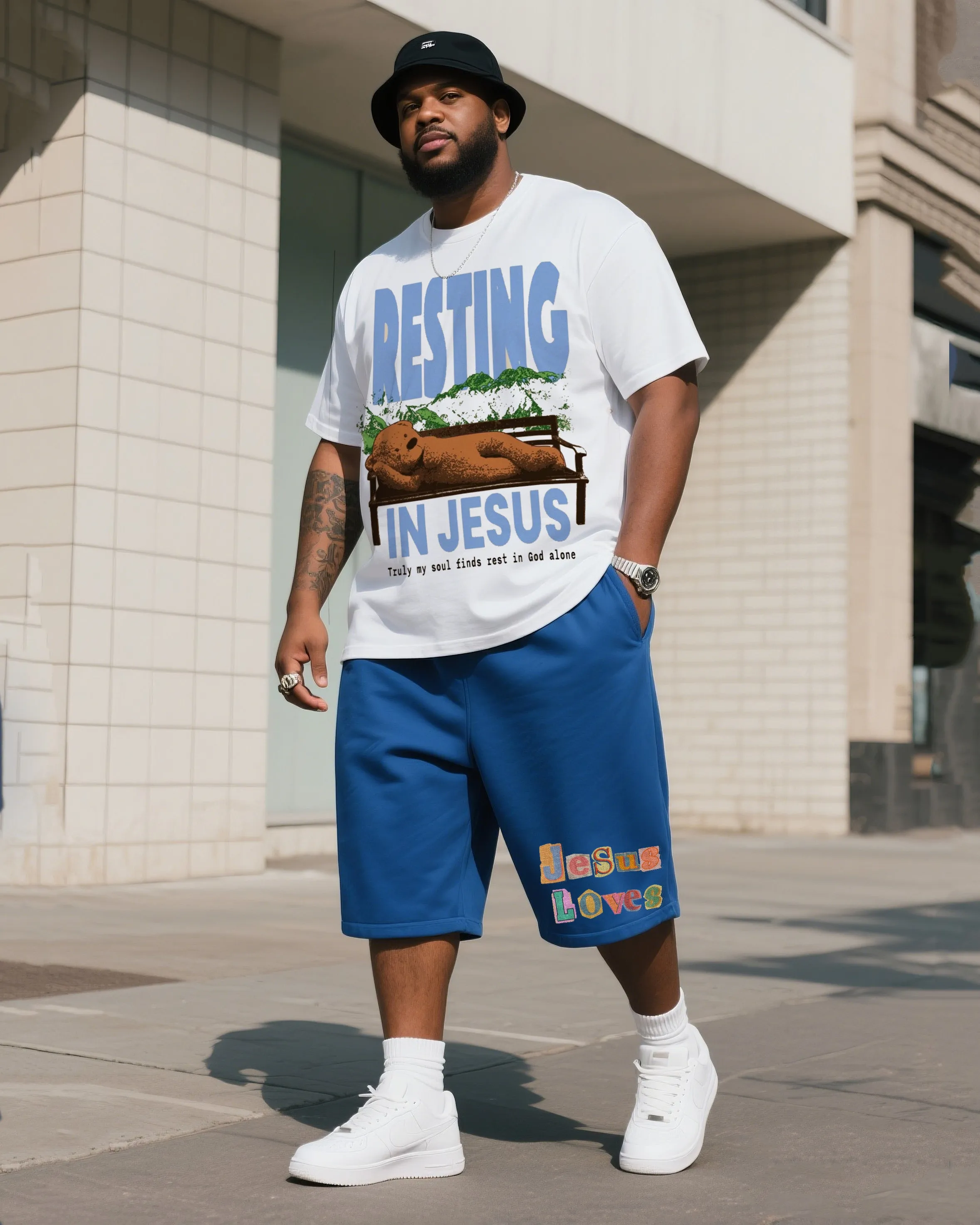 Big Man's Daily Leisure Belief Series Design Short Sleeve T-Shirt Shorts Suit sold by Biggmans product image thumbnail 2