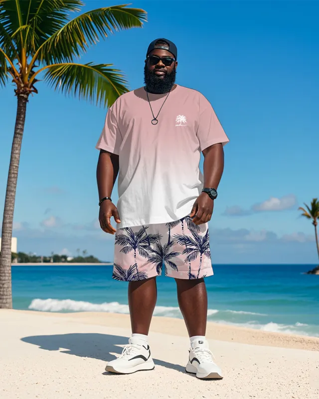 Big & Tall Men's Hawaiian Pink Coconut Print Round Neck Short Sleeve T-Shirt Shorts Suit sold by Biggmans