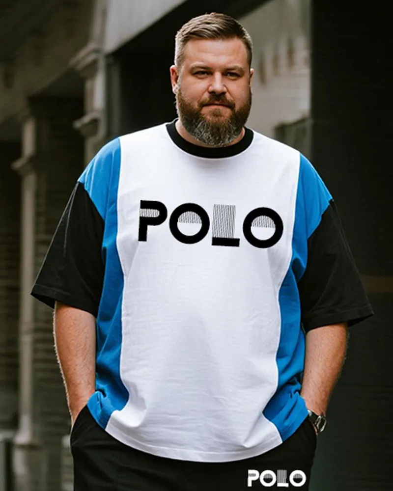 Big & Tall Men's Black And Blue Colorblock Alphabet Print Round Neck Short Sleeve T-Shirt Shorts Suit sold by Biggmans product image thumbnail 2