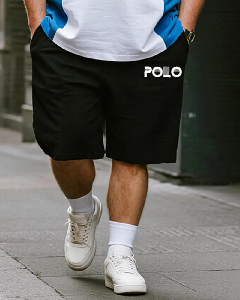 Big & Tall Men's Black And Blue Colorblock Alphabet Print Round Neck Short Sleeve T-Shirt Shorts Suit sold by Biggmans product image thumbnail 3