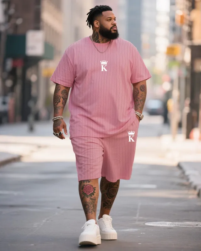 Big & Tall Men's Black Simple Letter Twig Knitted Crewneck Short-sleeved T-shirt Shorts Suit sold by Biggmans