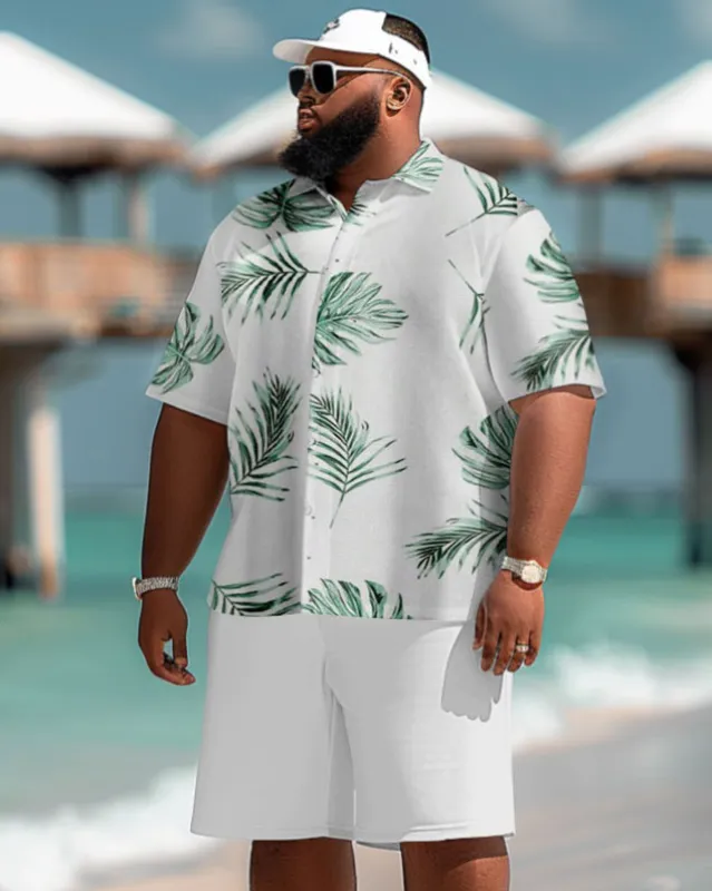 Men's Plus Size Hawaiian Tropical Leaf Print Short Sleeve Shirt Shorts Suit sold by Biggmans