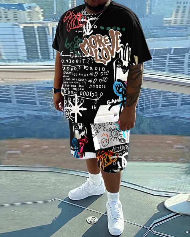 Men's Daily Casual Graffiti Printed Short Sleeve T-Shirt Set sold by Biggmans