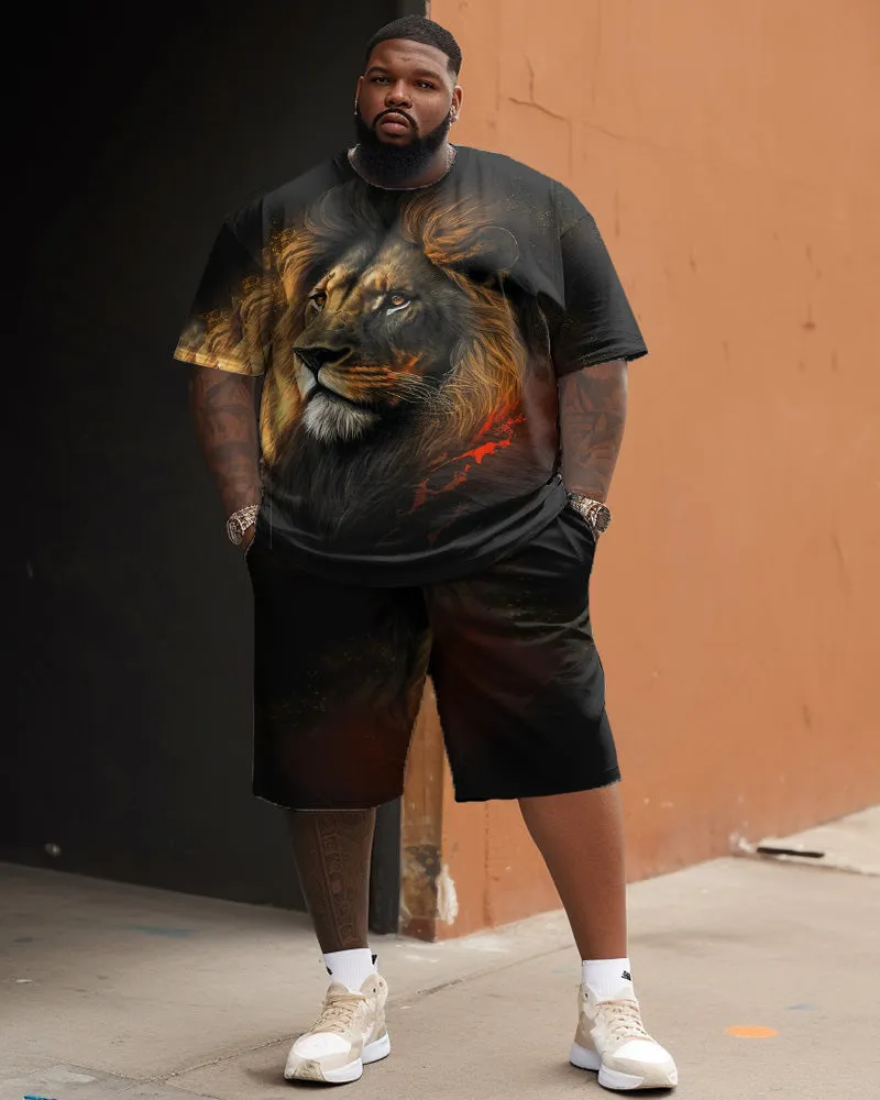 Men's Large Size Street Cartoon Color Block Lion Graffiti Short Sleeve Shorts Suit sold by Biggmans