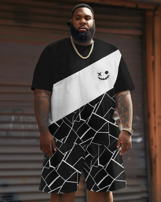 Casual Colorblock Geometric Print Large Size Men's T-shirt Shorts Set sold by Biggmans