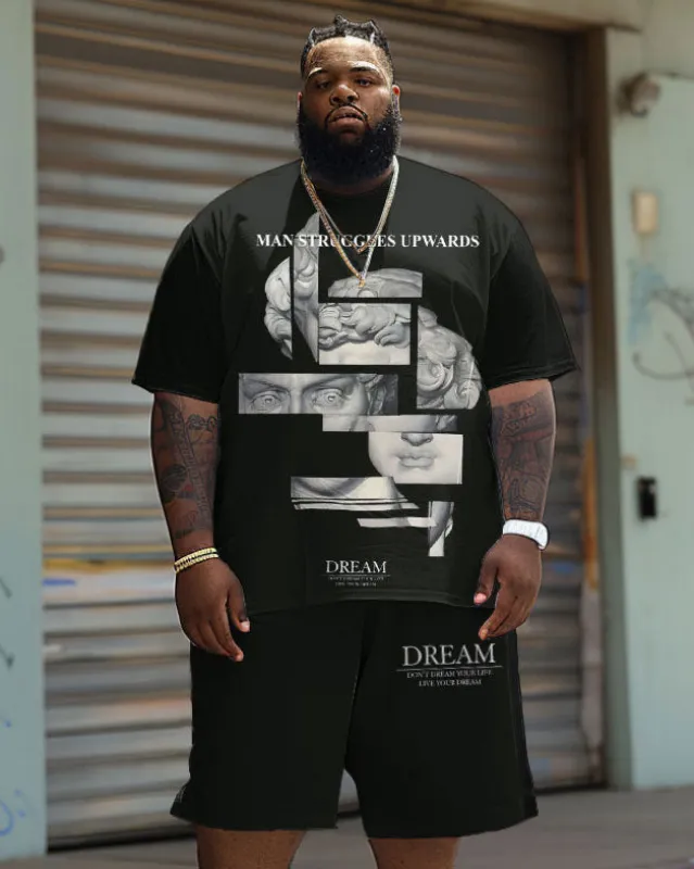 Men's Plus Size Casual Vintage Art David Like Alphabet Print T-Shirt Shorts Suit sold by Biggmans