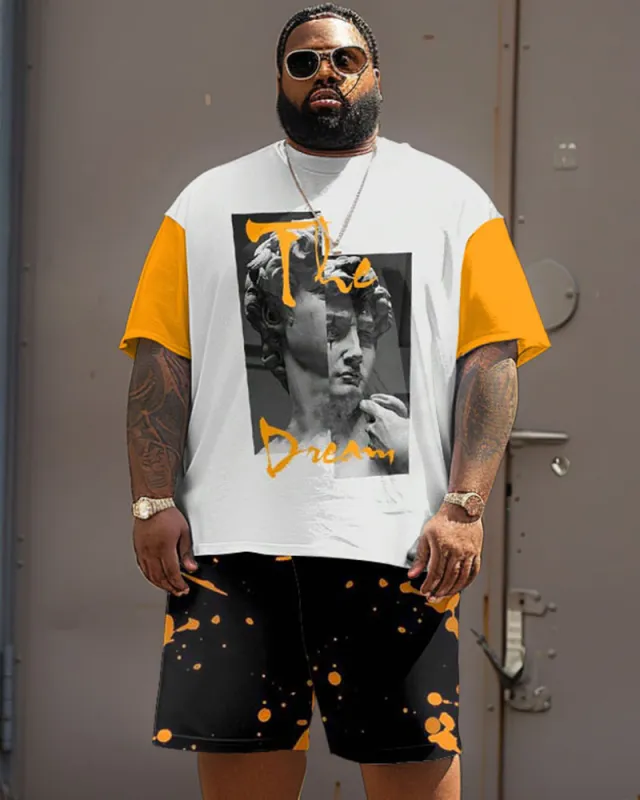Men's Plus Size Casual Vintage Art David Like Alphabet Print T-Shirt Shorts Suit sold by Biggmans