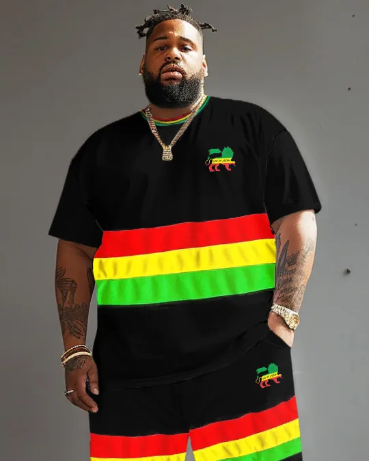Men's Plus Size Reggae Striped Lion T-Shirt Shorts Suit sold by Biggmans product image thumbnail 2