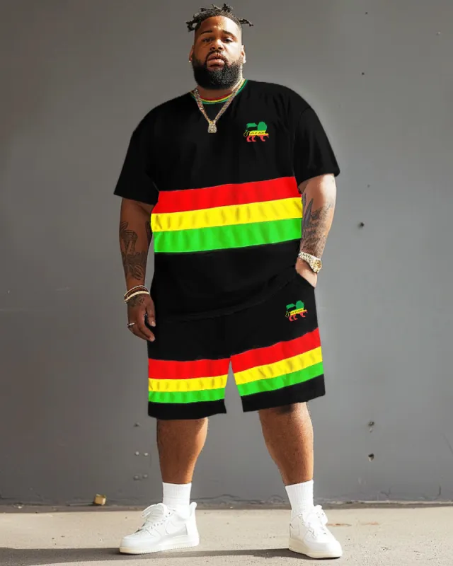 Men's Plus Size Reggae Striped Lion T-Shirt Shorts Suit sold by Biggmans