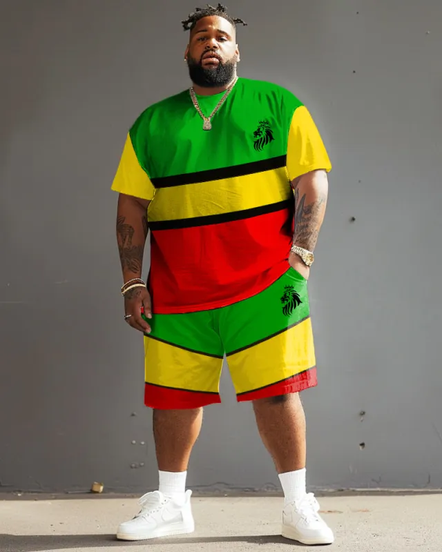 Men's Plus Size Irregular Reggae Stripes T-Shirt Shorts Suit sold by Biggmans