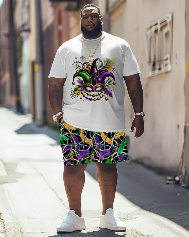 Men's Plus Size Mardi Gras Print T-Shirt Shorts Suit sold by Biggmans