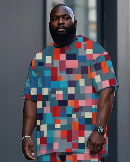 Men's Big Size Colorful Plaid Mosaic All Over Printed Short Sleeve T-shirt and Shorts Set sold by Biggmans product image thumbnail 2