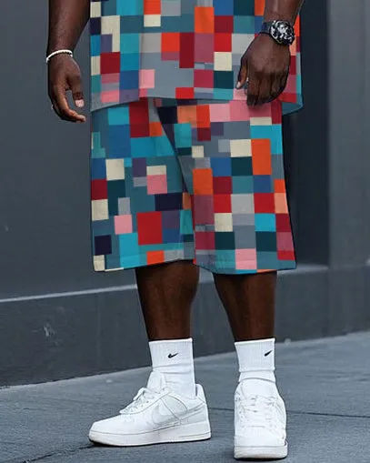 Men's Big Size Colorful Plaid Mosaic All Over Printed Short Sleeve T-shirt and Shorts Set sold by Biggmans product image thumbnail 3