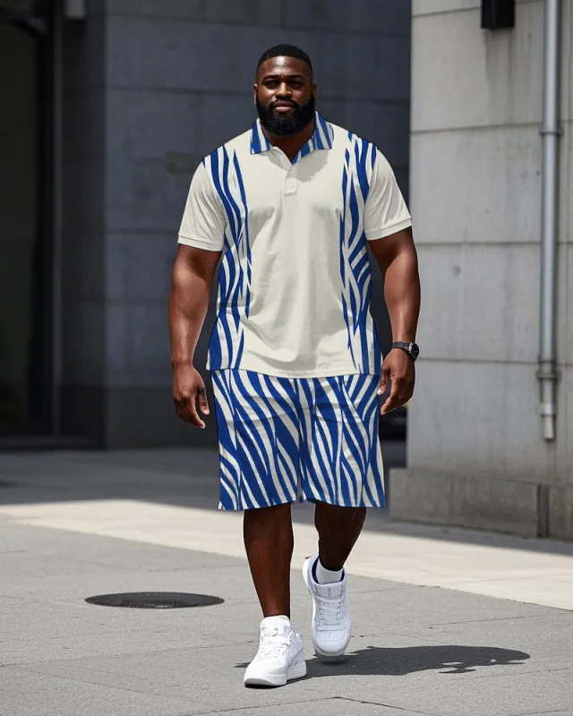 Big & Tall Men's Simple Stripe Printed Short Sleeve Polo Shirt Shorts Set sold by Biggmans