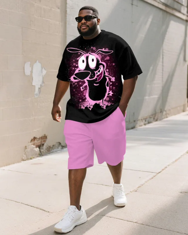 Men's Plus Size Black Powder Panic Cartoon Print Short Sleeve T-shirt Shorts Suit sold by Biggmans