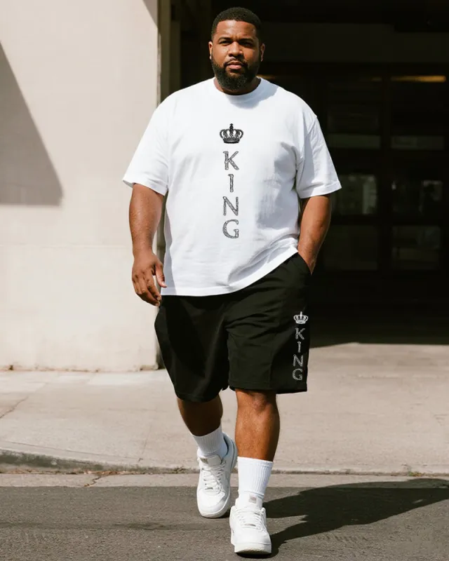 Big & Tall Men's Crown King Alphabet Print Round Neck Short Sleeve T-Shirt Shorts Suit sold by Biggmans