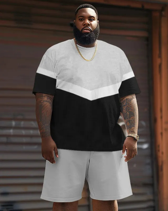 Casual Geometric Colorblock Big & Tall Men's T-shirt Shorts 2-Piece Set sold by Biggmans